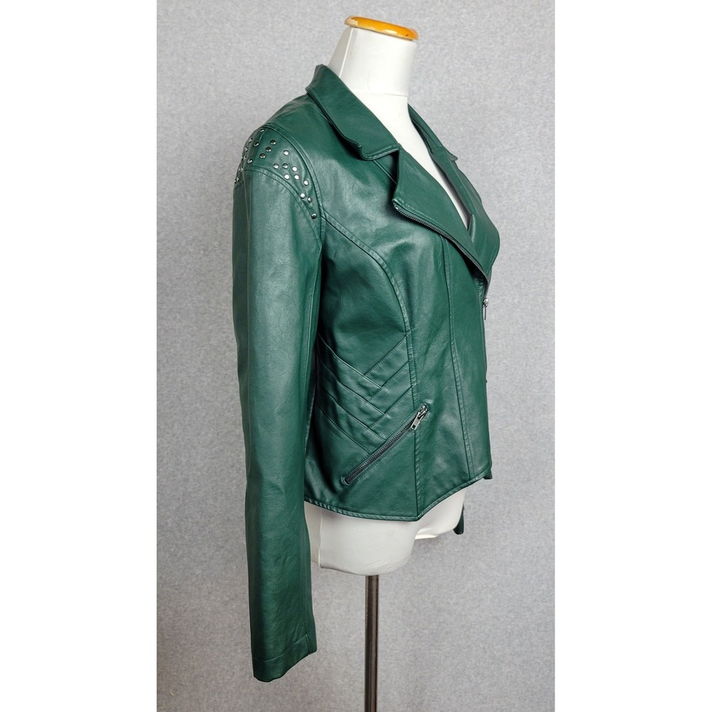 Marvel Her Universe Loki Green Faux Leather Studded Moto Jacket Large LG - Picture 4 of 16
